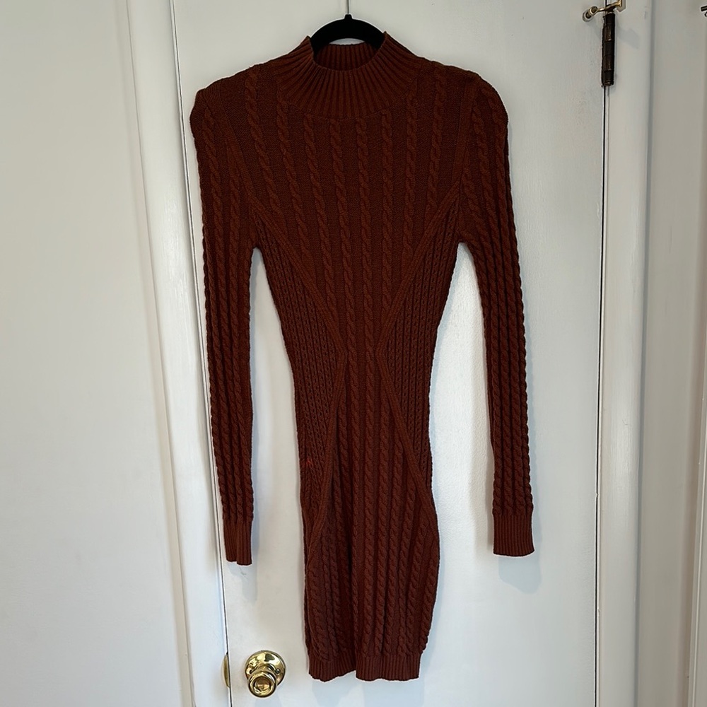 Miss Lola Brown Cable Knit Dress